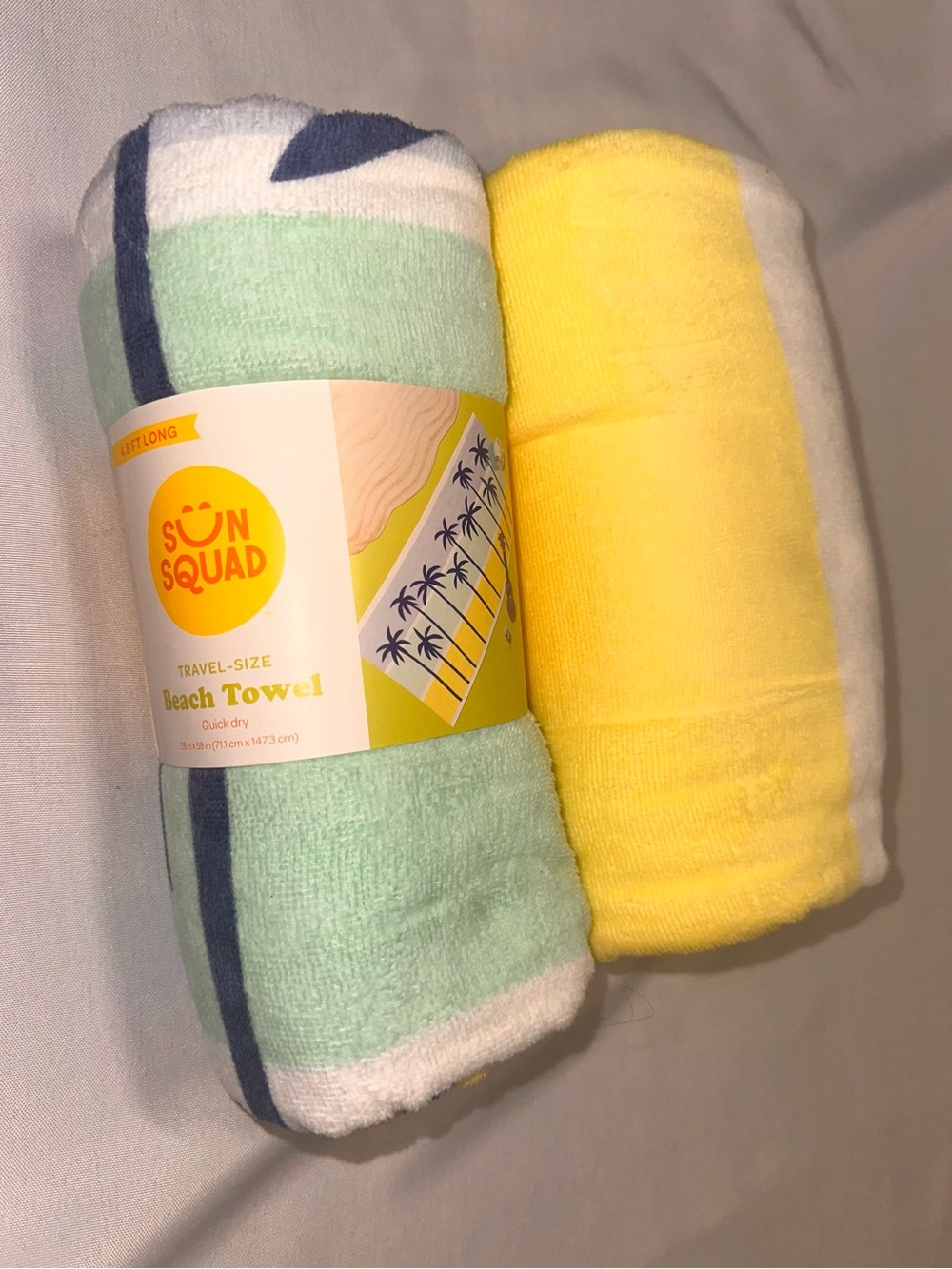 Beach Towels - Yellow, White & Mint with Palm Trees - Set of 2